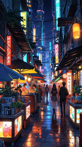 Anime Anime Art anime city Phone Wallpaper