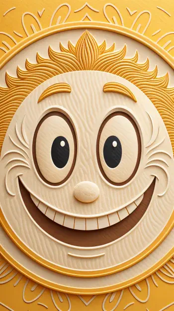 A cheerful smiley face with big eyes and a broad grin, set against a warm yellow background, designed as a vibrant phone wallpaper.