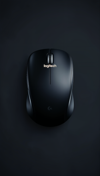 A sleek black Logitech mouse centered on a dark background, showcasing its modern design. This image serves as an engaging phone wallpaper.