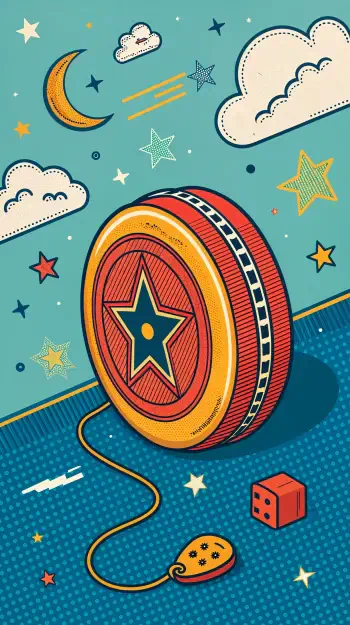 A colorful yoyo illustration surrounded by stars, clouds, and a crescent moon, creating a playful and whimsical phone wallpaper design.