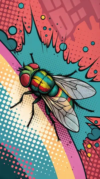A vibrant, stylized illustration of a fly, featuring bold colors and comic book-inspired elements, makes for an engaging phone wallpaper.
