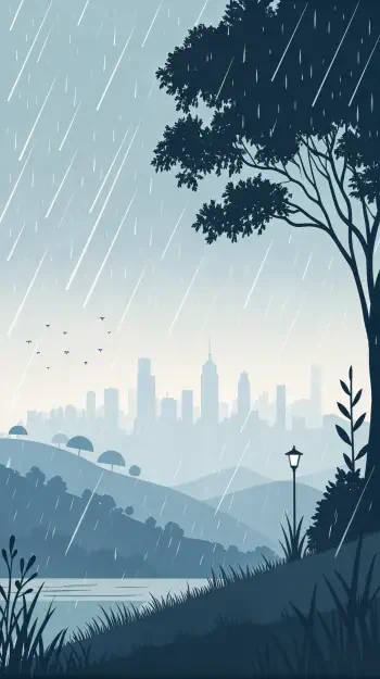 rainy day landscape rain cityscape silhouette Phone Wallpaper