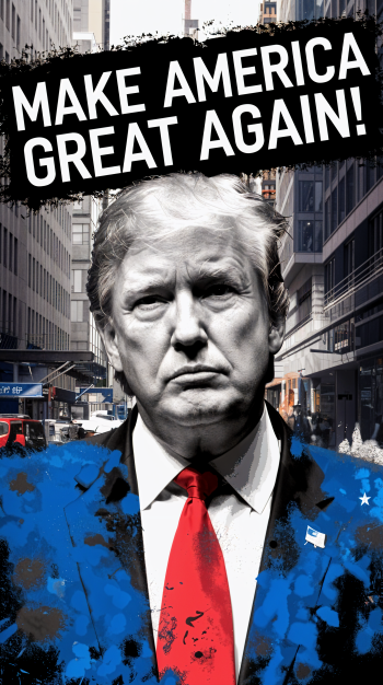 A phone wallpaper featuring a stylized image of Donald Trump, with the phrase MAKE AMERICA GREAT AGAIN! prominently displayed against a city backdrop.