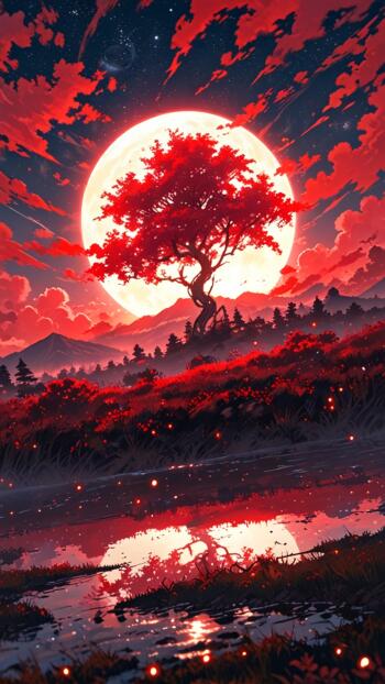Anime star Art Abyss magical red red anime Phone Wallpaper