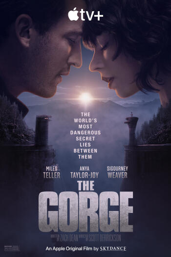 A captivating phone wallpaper for The Gorge (2025) features Miles Teller and Sigourney Weaver, emphasizing the film's mysterious allure and dramatic tension.