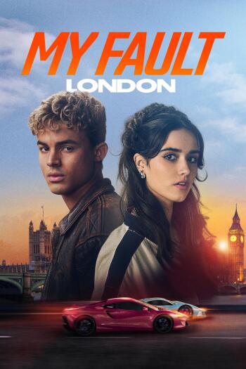 A phone wallpaper featuring characters Matthew Broome and Asha Banks from the movie My Fault: London, set against a backdrop of iconic London landmarks.