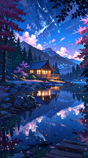 Anime artistic illustrated river Phone Wallpaper
