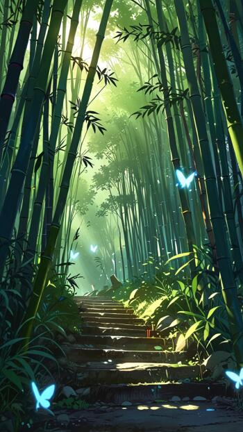 forest bamboo forest butterfly Art & Mind Phone Wallpaper