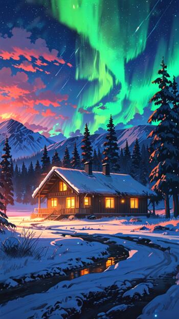 winter Home mountain river sky Phone Wallpaper