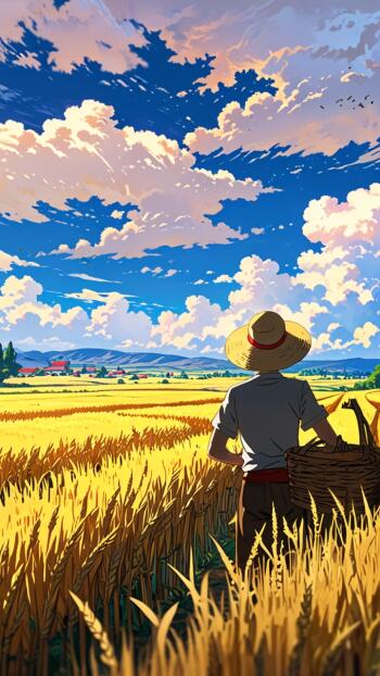 Farmer wheat field sky golden Phone Wallpaper