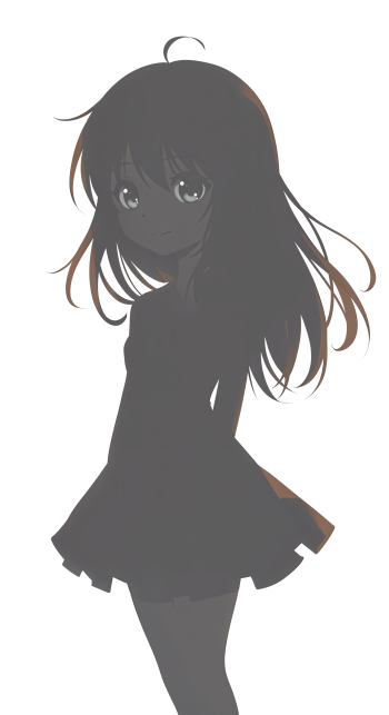 A cute anime character with long hair stands in silhouette, wearing a short dress. This stylish design makes for an engaging phone wallpaper.