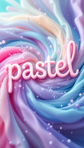 A swirling design of pastel colors with soft pink and blue hues, featuring the word pastel in playful script, creates an enchanting phone wallpaper.