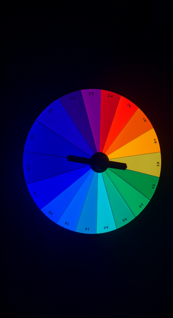 A vibrant color wheel forms the centerpiece of this phone wallpaper, featuring a spectrum of colors transitioning seamlessly from blue to green, yellow, orange, and red against a dark background.