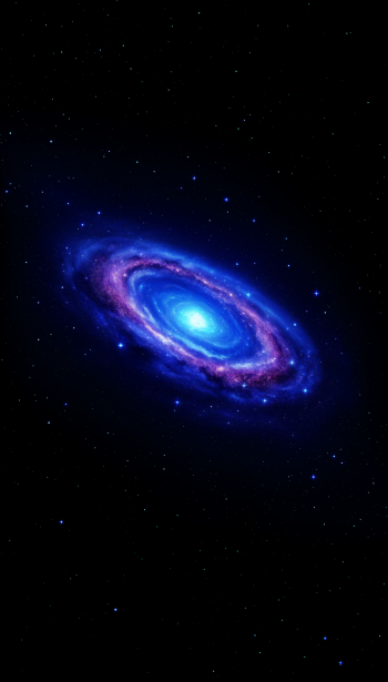 A vibrant depiction of the Milky Way, showcasing swirling blue and purple hues against a black starry background, designed as an eye-catching phone wallpaper.