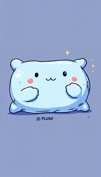 A cute, plump blue pillow character with rosy cheeks and a smiling face, set against a soft background, perfect for a phone wallpaper on iPhones and Android devices.