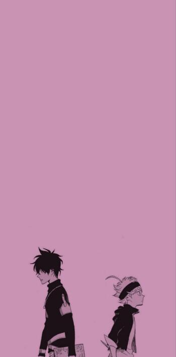 Anime-inspired phone wallpaper featuring Asta and Yuno from Black Clover against a soft pink background. Perfect for adding character to iPhones and Android devices.