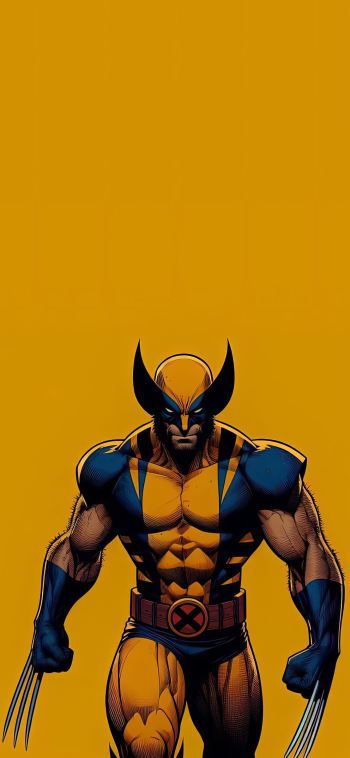 Comic-style wallpaper featuring Wolverine from Marvel Comics, showcasing the iconic superhero against a bold yellow background, perfect for enhancing phone screens.