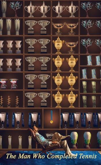 Phone wallpaper showcasing Novak Djokovic surrounded by his tennis trophies, emphasizing his achievements in the sport, designed for iPhone and Android screens.