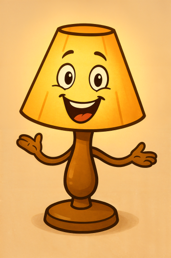 A cheerful cartoon lamp with a smiling face and outstretched arms on a warm background, designed as a vibrant phone wallpaper for iPhones and Android devices.