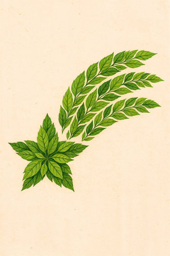 Phone wallpaper featuring a shooting star made of green leafy branches on a soft beige background, compatible with both iPhone and Android devices.