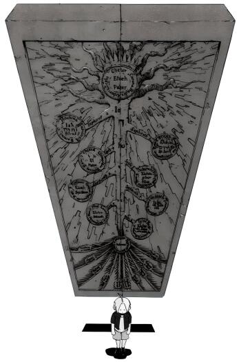 Phone wallpaper illustration from Fullmetal Alchemist featuring Edward Elric standing before an alchemical transmutation circle carved into a large stone slab.