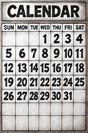 Phone wallpaper of a hand-drawn black and white calendar grid with bold numbers and days of the week, designed for display on iPhones and Android devices.