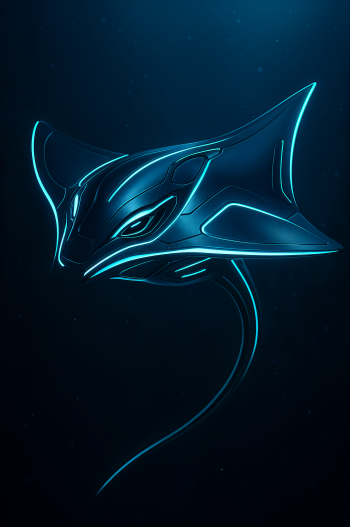 A sleek, glowing stingray illustration with neon blue outlines set against a dark background, designed as a striking phone wallpaper for iPhone and Android devices.