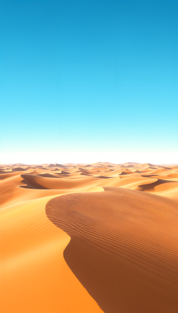 Vibrant Sahara desert dunes under a clear blue sky, captured in a vertical phone wallpaper designed for both iPhone and Android screens.