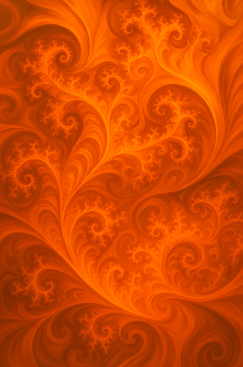 Orange aesthetic phone wallpaper with swirling fractal foliage pattern, vertical layout for iPhone and Android screens.