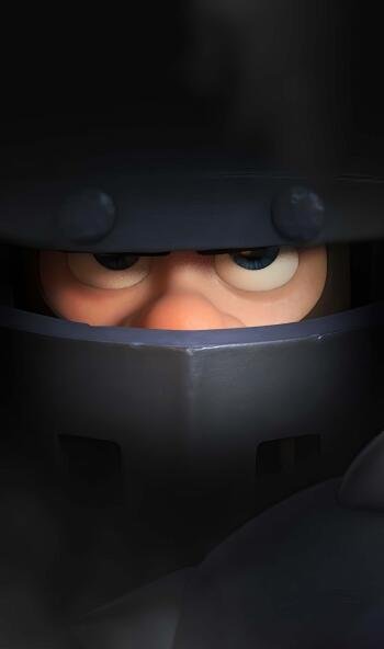 Phone wallpaper close-up of the Mega Knight from mobile game Clash Royale (Clash of Clans), helmeted face and narrowed eyes glaring through the visor.