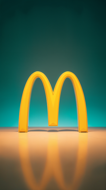 Phone wallpaper showing the golden McDonald's arches standing on a reflective surface against a teal gradient background.