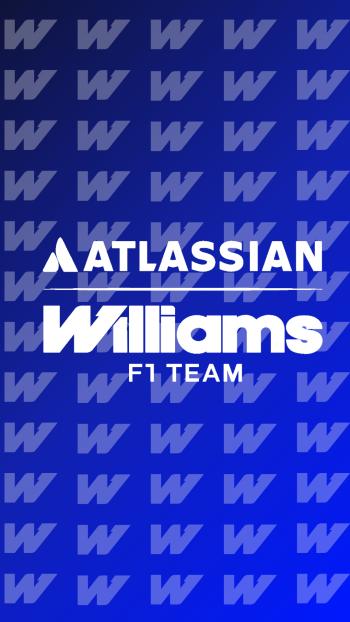 Phone wallpaper with a blue repeating W pattern featuring Atlassian and Williams F1 team logos, Williams F1 race team branding for their race car.