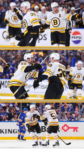 iPhone wallpaper collage of NHL hockey action featuring Boston Bruins players in black-and-gold celebrating across three horizontal game photos