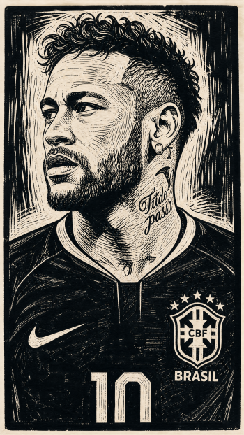 Neymar portrait soccer player Brazil jersey tattoo Phone Wallpaper