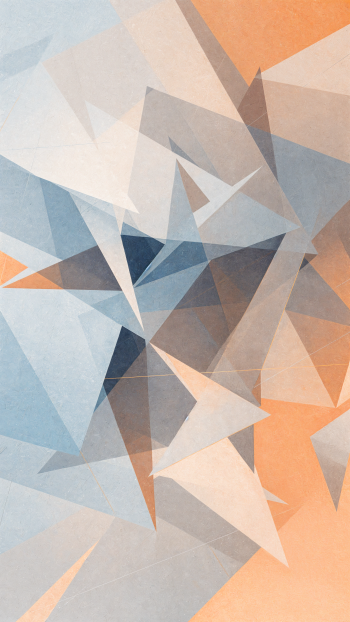 Abstract low-poly texture of layered triangles in soft blues and warm peach, designed as a phone/iPhone wallpaper.