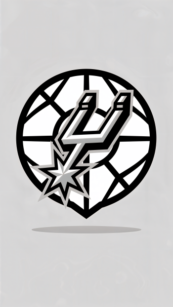 iPhone wallpaper showing a grayscale San Antonio Spurs logo layered over a stylized basketball with a subtle shadow on a light gray background