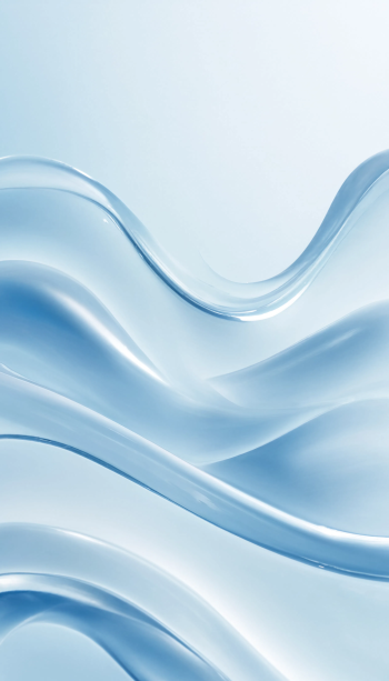 Clean minimal iPhone wallpaper showing glossy, fluid light-blue waves flowing across a pale background.