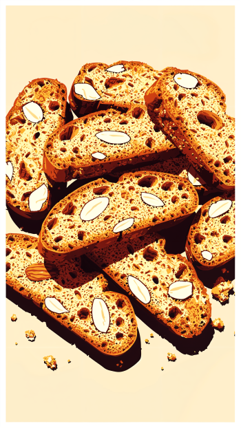 iPhone wallpaper of stacked almond biscotti slices with scattered crumbs on a warm beige background.