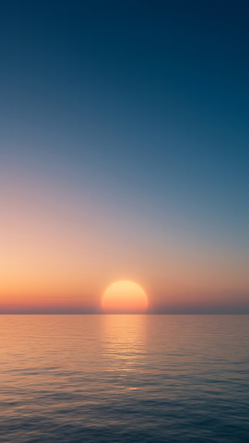 Vertical iPhone wallpaper: serene nature scene — beach sunset over the ocean, sun half-submerged on the sea with warm reflections across calm water.