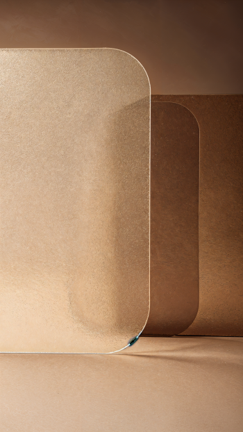 Abstract brown textured iPhone wallpaper featuring layered rounded glass panels and soft shadows creating a warm, minimalist aesthetic.