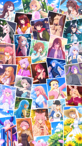 iPhone wallpaper collage of hololive: Let's Head Out! — colorful anime girls from hololive in varied portrait shots