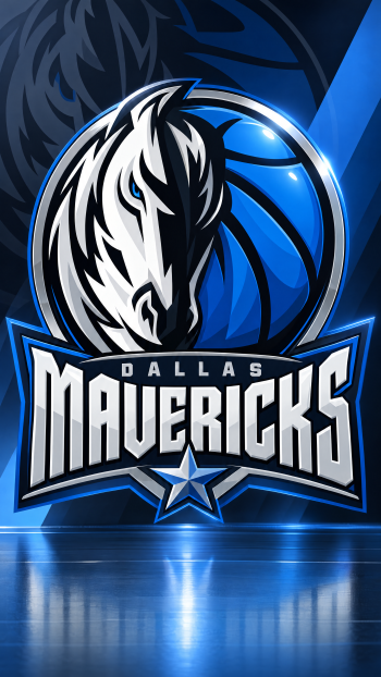 iPhone wallpaper showing the Dallas Mavericks basketball logo: stylized horse head over a blue basketball with Dallas Mavericks lettering and a star.