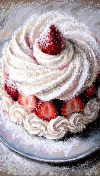 Strawberry cake topped with swirls of whipped cream, a sweet dessert phone wallpaper.