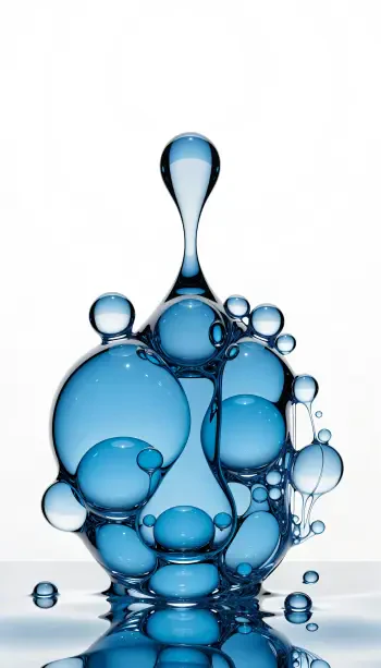Abstract blue water bubbles form a clean, glossy sculpture on a white background, designed as an iPhone wallpaper.