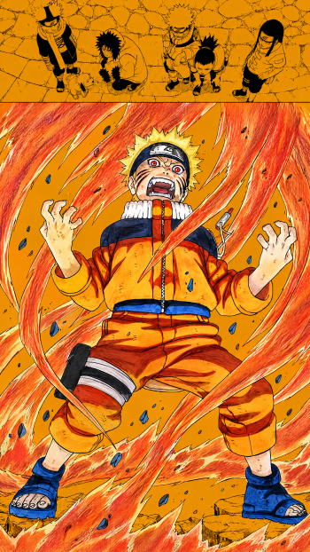 Naruto Uzumaki unleashes fiery ninja energy in this vivid anime iPhone wallpaper.