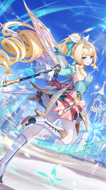 Genshin Impact anime warrior wielding a sword in a dynamic blue fantasy scene, vertical iPhone wallpaper