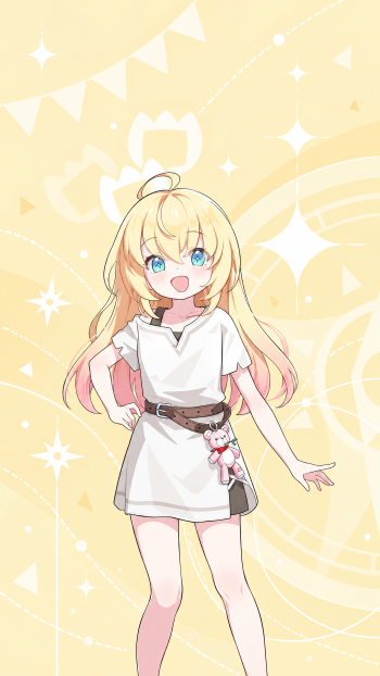 Stella Sora anime girl from the Little New Star Guild on a cheerful yellow iPhone wallpaper.