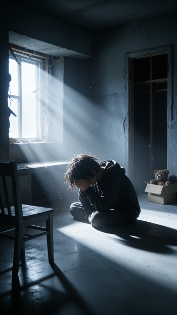 A solitary, depressed figure sits in a dark room as sunlight streams through the window, moody iPhone wallpaper.