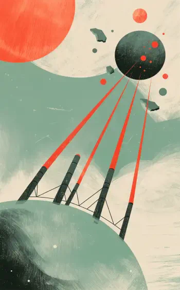 Science fiction planetary defense iPhone wallpaper showing red laser beams protecting a planet from an approaching dark sphere in space.