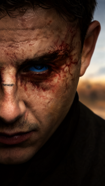 Timothée Chalamet as a battle-worn Paul Atreides in Dune: Part Three, dramatic close-up portrait iPhone wallpaper.